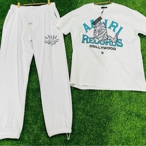 White and Teal Graphic Tee and Joggers